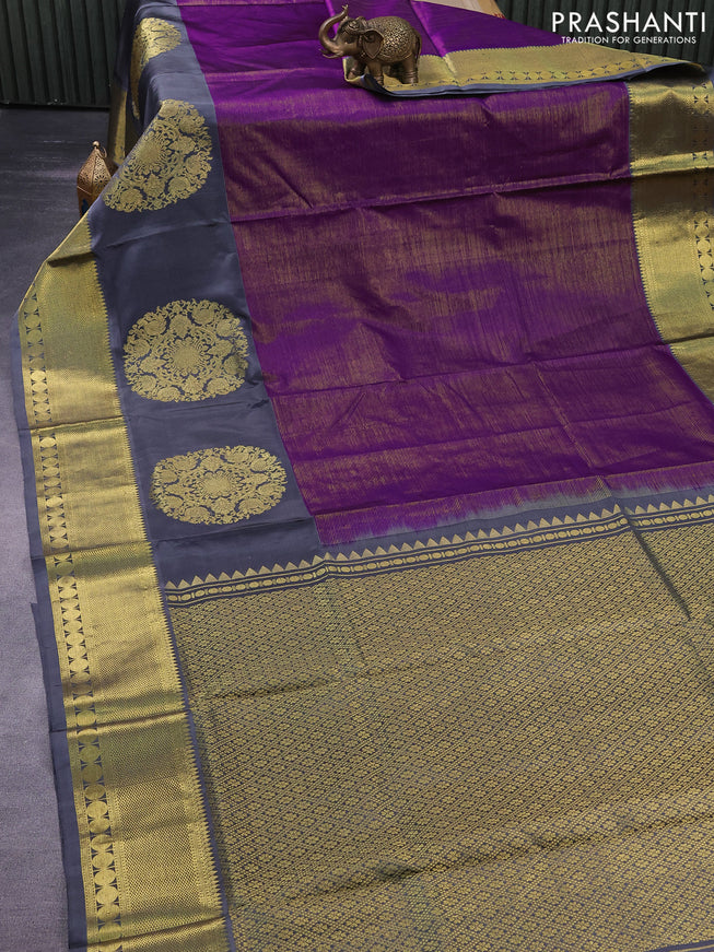 Venkatagiri silk saree purple and grey with allover zari weaves and long zari woven butta border