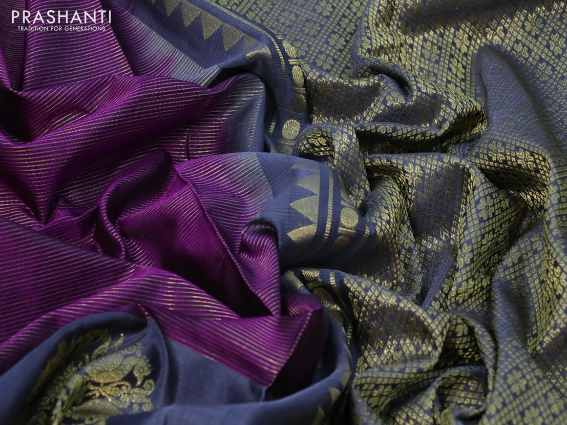 Venkatagiri silk saree purple and grey with allover zari weaves and long zari woven butta border