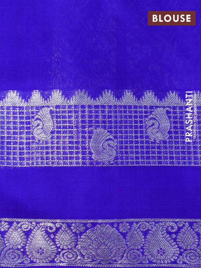 Venkatagiri silk saree dual shade of purple and royal blue with silver zari woven buttas and long silver zari rettapet woven border