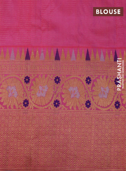 Gadwal silk saree pink and dual shade of pinkish orange with allover stripes & zari buttas and long temple design floral zari woven border