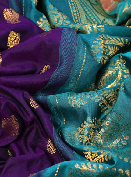 Gadwal silk saree deep violet and green with zari woven buttas and long thread & zari woven border