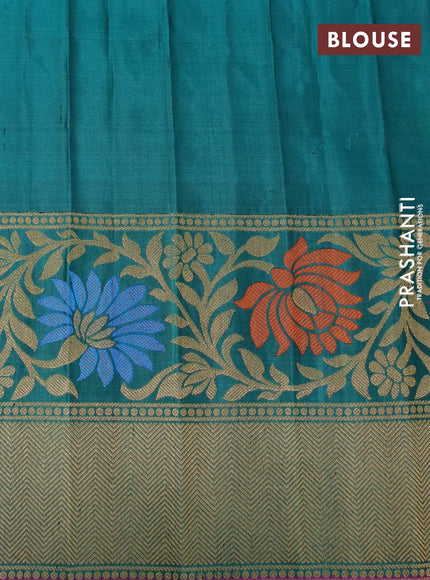 Gadwal silk saree deep violet and green with zari woven buttas and long thread & zari woven border