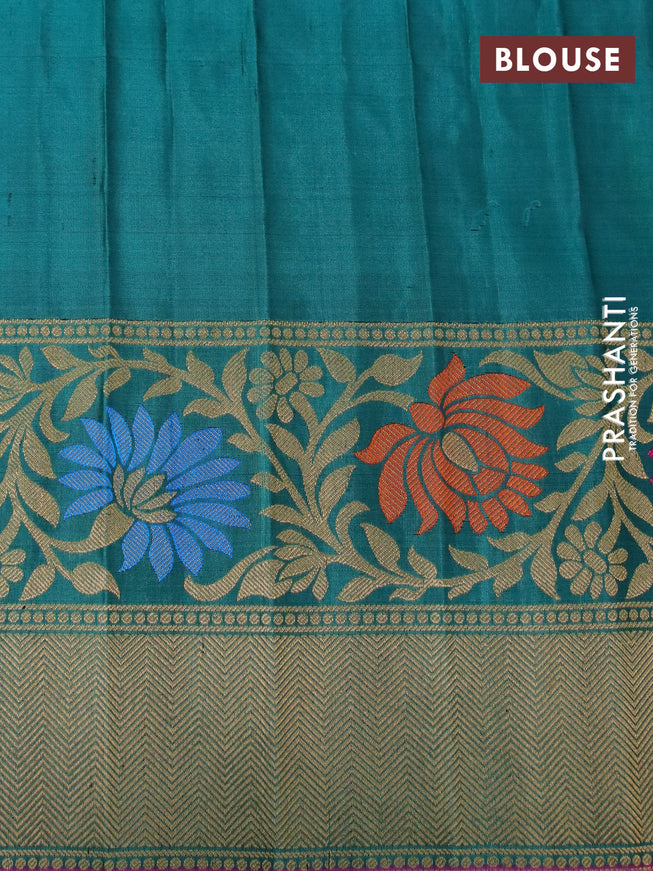 Gadwal silk saree deep violet and green with zari woven buttas and long thread & zari woven border