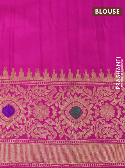 Gadwal silk saree dual shade of pinkish orange and pink with zari woven buttas and long temple design thread & zari woven border