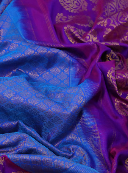 Gadwal silk saree cs blue and purple with allover zari woven brocade weaves and long zari woven border