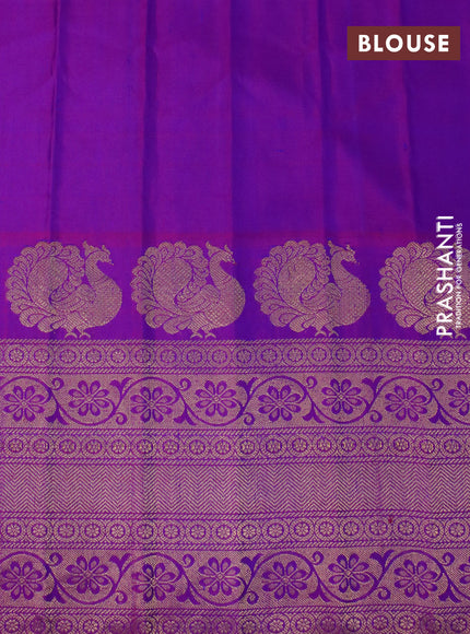 Gadwal silk saree cs blue and purple with allover zari woven brocade weaves and long zari woven border