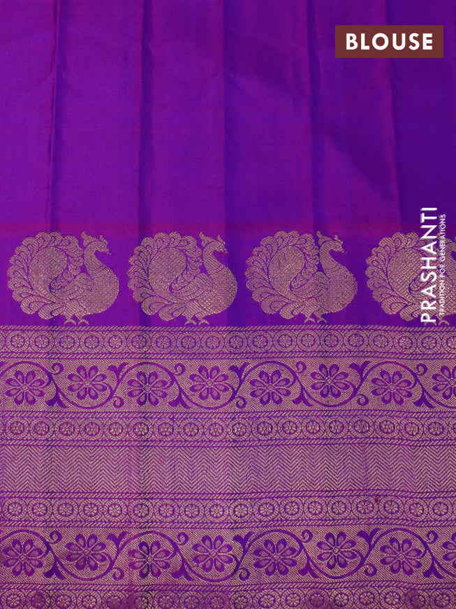 Gadwal silk saree cs blue and purple with allover zari woven brocade weaves and long zari woven border