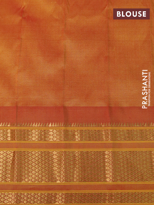 Gadwal silk saree dual shade of mustard yellow with allover zari woven brocade weaves and zari woven border & paithani design pallu