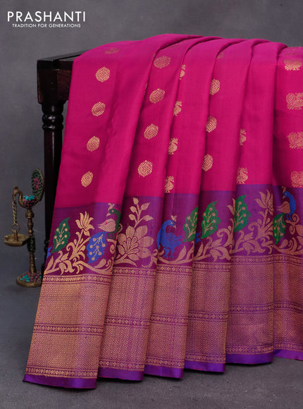 Gadwal silk saree dark pinl and dual shade of purple with zari woven buttas and long thread & zari woven border