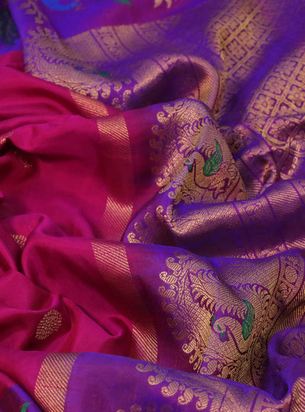 Gadwal silk saree dark pinl and dual shade of purple with zari woven buttas and long thread & zari woven border