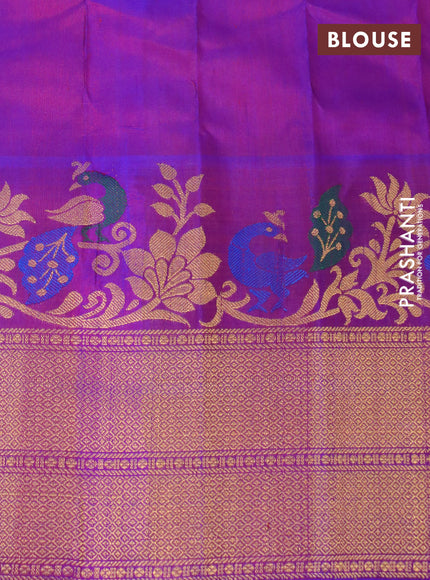 Gadwal silk saree dark pinl and dual shade of purple with zari woven buttas and long thread & zari woven border