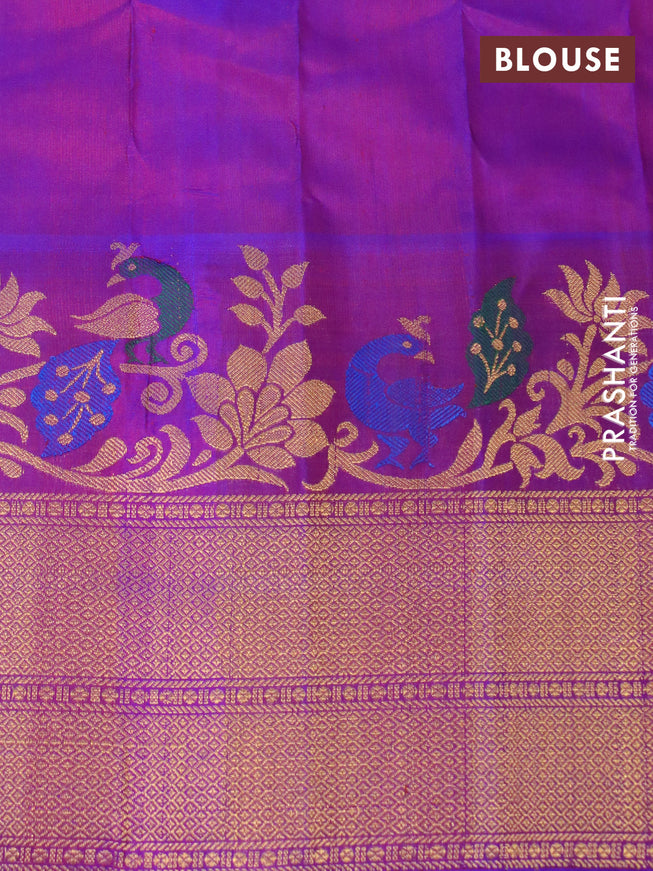 Gadwal silk saree dark pinl and dual shade of purple with zari woven buttas and long thread & zari woven border