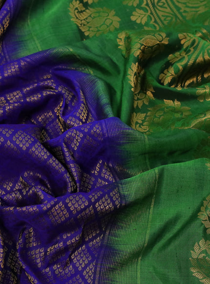 Gadwal silk saree blue and green with allover zari woven brocade weaves and long zari woven border