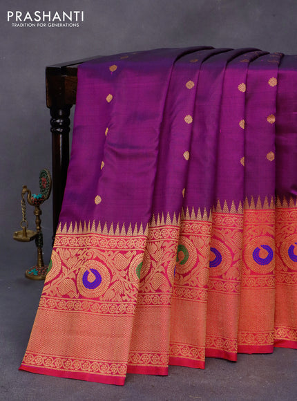 Gadwal silk saree dark magenta pink and pink with zari woven buttas and long temple design thread & zari woven border