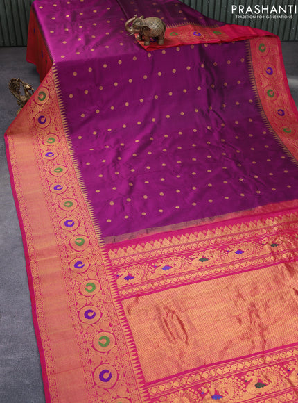 Gadwal silk saree dark magenta pink and pink with zari woven buttas and long temple design thread & zari woven border