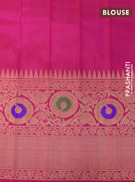 Gadwal silk saree dark magenta pink and pink with zari woven buttas and long temple design thread & zari woven border