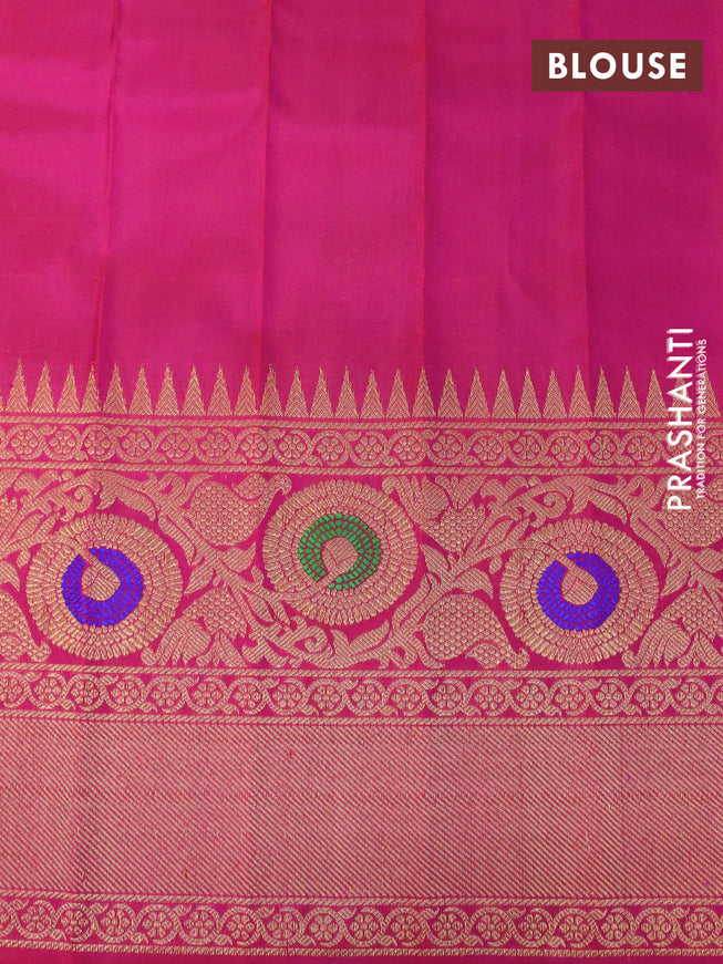 Gadwal silk saree dark magenta pink and pink with zari woven buttas and long temple design thread & zari woven border