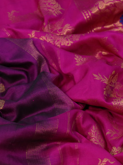 Gadwal silk saree dark magenta pink and pink with zari woven buttas and long temple design thread & zari woven border