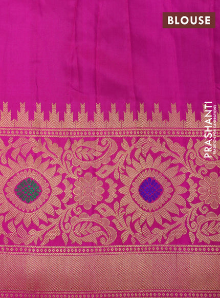 Gadwal silk saree dark magenta pink and pink with zari woven buttas and long temple design thread & zari woven border