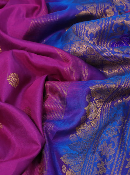 Gadwal silk saree purple and blue with zari woven buttas and long temple design thread & zari woven border