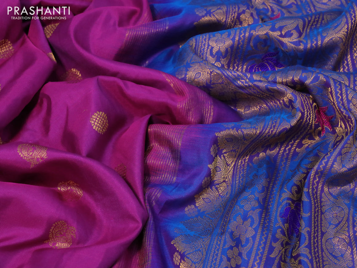 Gadwal silk saree purple and blue with zari woven buttas and long temple design thread & zari woven border