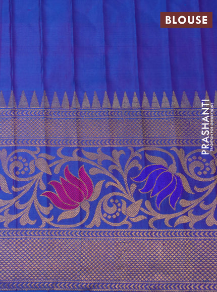 Gadwal silk saree purple and blue with zari woven buttas and long temple design thread & zari woven border