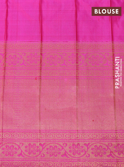 Gadwal silk saree mustard yellow and pink with allover zari woven brocade weaves and long zari woven border