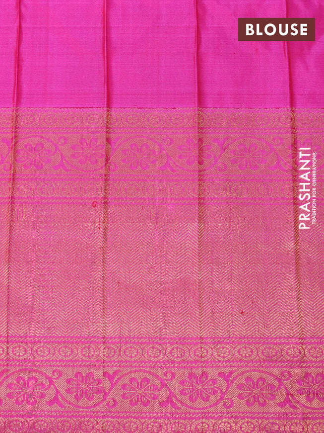 Gadwal silk saree mustard yellow and pink with allover zari woven brocade weaves and long zari woven border