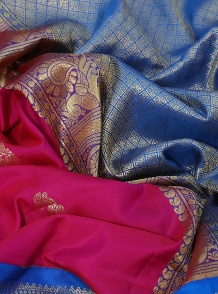 Gadwal silk saree pink and cs blue with annam zari woven buttas and long rich annam zari woven border