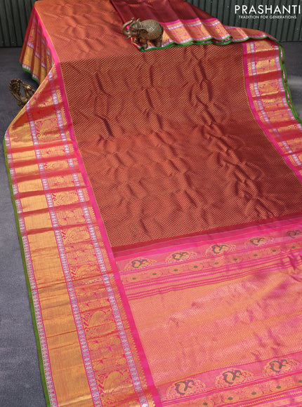 Gadwal silk saree maroon and pink with allover zari woven brocade weaves and long rich annam zari woven border