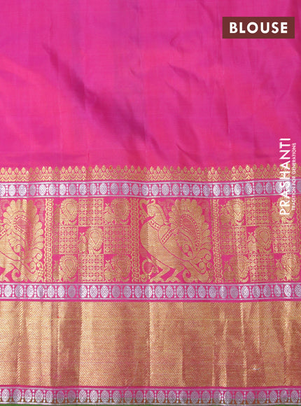 Gadwal silk saree maroon and pink with allover zari woven brocade weaves and long rich annam zari woven border