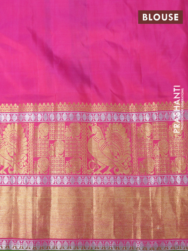 Gadwal silk saree maroon and pink with allover zari woven brocade weaves and long rich annam zari woven border