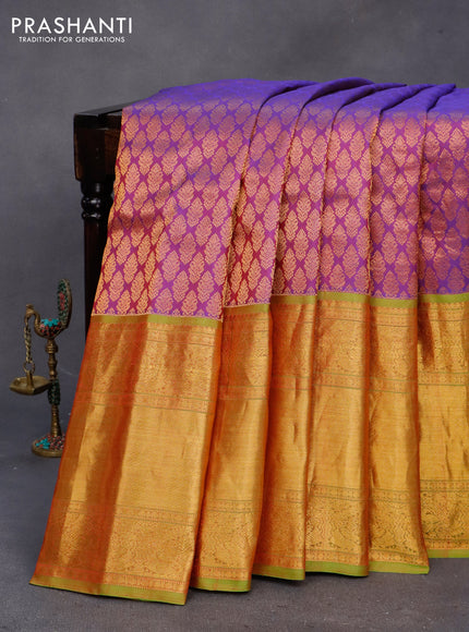 Gadwal silk saree dual shade of purple and dual shade of green with zari woven brocade weaves and long zari woven border