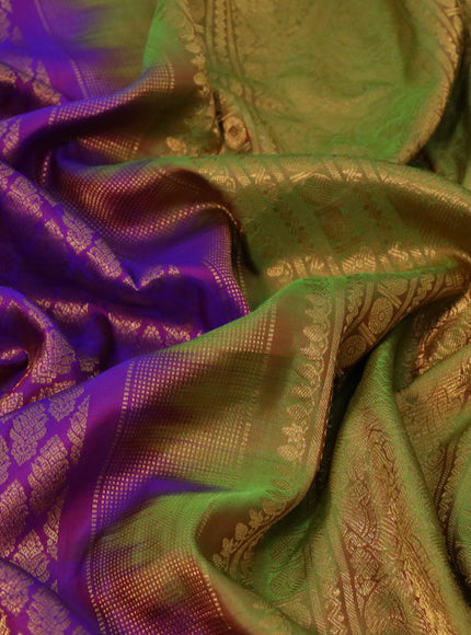 Gadwal silk saree dual shade of purple and dual shade of green with zari woven brocade weaves and long zari woven border