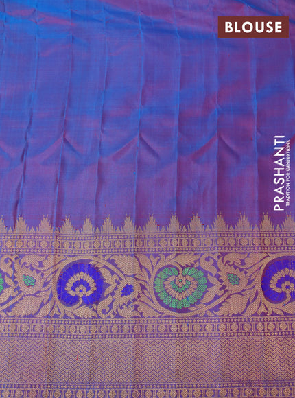 Gadwal silk saree manthulir green and dual shade of blue with silver & copper zari woven buttas and long thread & zari woven border