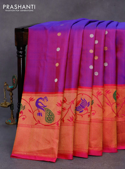 Gadwal silk saree dual shade of purple and pink with silver & copper zari woven buttas and long thread & zari woven border