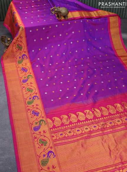 Gadwal silk saree dual shade of purple and pink with silver & copper zari woven buttas and long thread & zari woven border