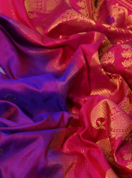 Gadwal silk saree dual shade of purple and pink with silver & copper zari woven buttas and long thread & zari woven border