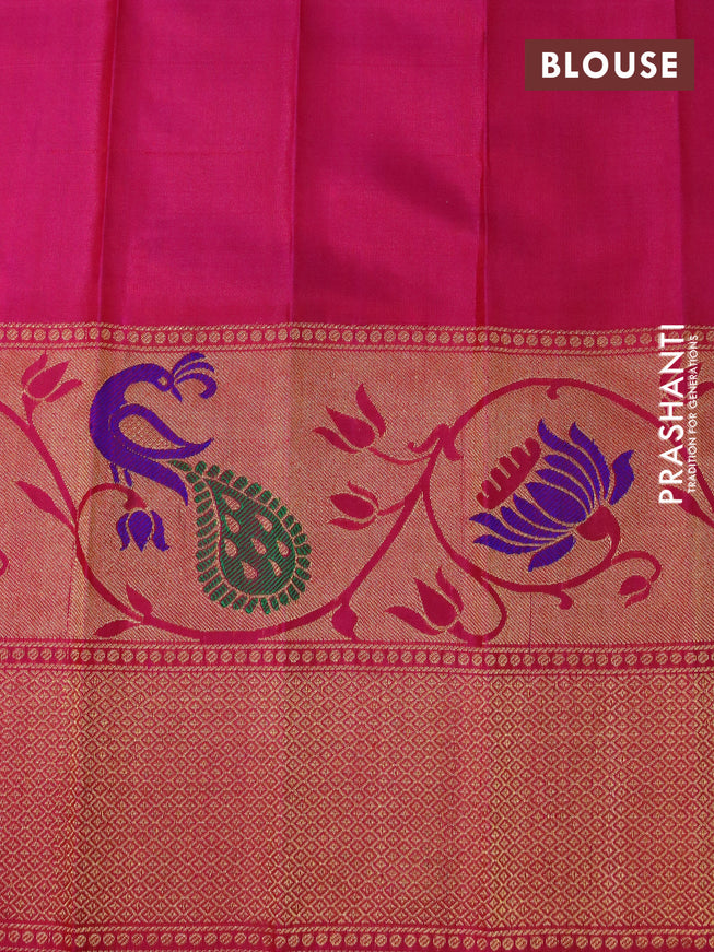 Gadwal silk saree dual shade of purple and pink with silver & copper zari woven buttas and long thread & zari woven border