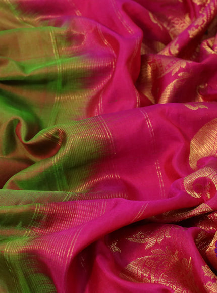 Gadwal silk saree manthulir green and pink with zari woven buttas and long thread & zari woven border