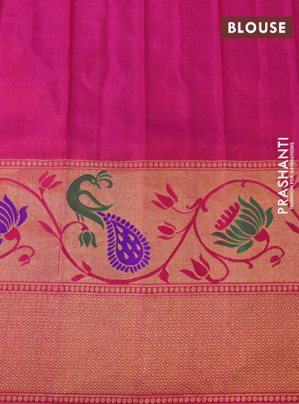 Gadwal silk saree manthulir green and pink with zari woven buttas and long thread & zari woven border