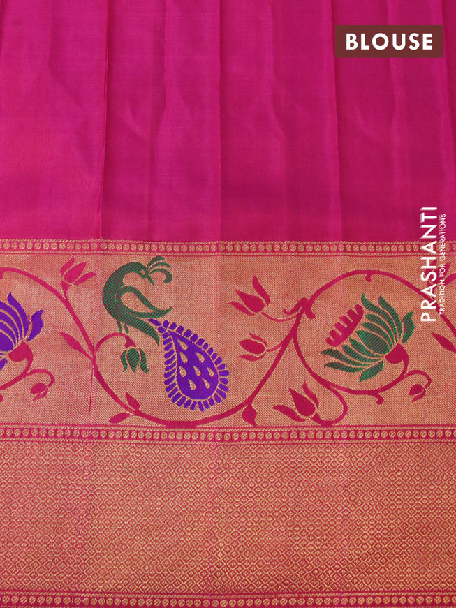 Gadwal silk saree manthulir green and pink with zari woven buttas and long thread & zari woven border