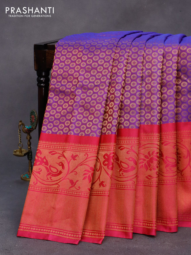 Gadwal silk saree purple and dark pink with allover zari butta weaves and long zari woven border