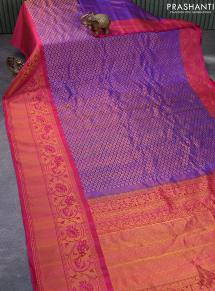 Gadwal silk saree purple and dark pink with allover zari butta weaves and long zari woven border