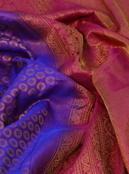 Gadwal silk saree purple and dark pink with allover zari butta weaves and long zari woven border