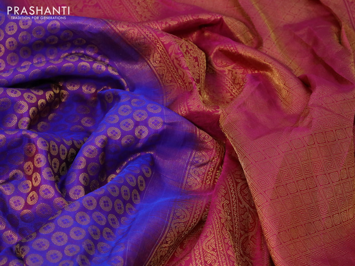 Gadwal silk saree purple and dark pink with allover zari butta weaves and long zari woven border