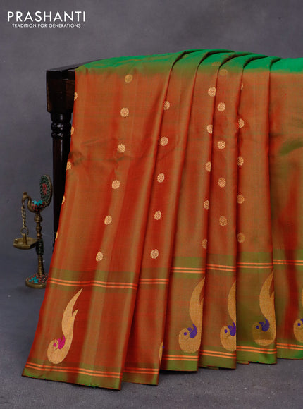 Gadwal silk saree manthulir green with zari woven buttas and zari woven butta border