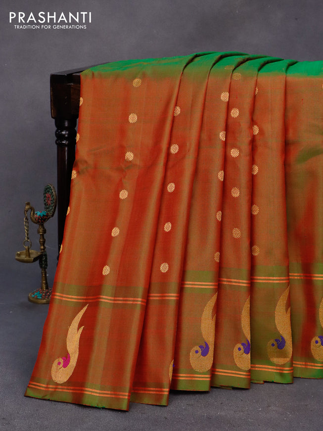 Gadwal silk saree manthulir green with zari woven buttas and zari woven butta border