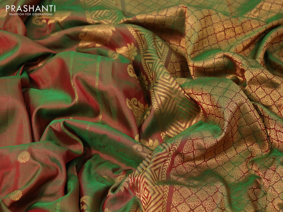 Gadwal silk saree manthulir green with zari woven buttas and zari woven butta border