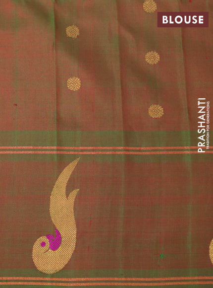 Gadwal silk saree manthulir green with zari woven buttas and zari woven butta border